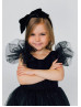 Black Pearls Tulle Open Back Flower Girl Dress